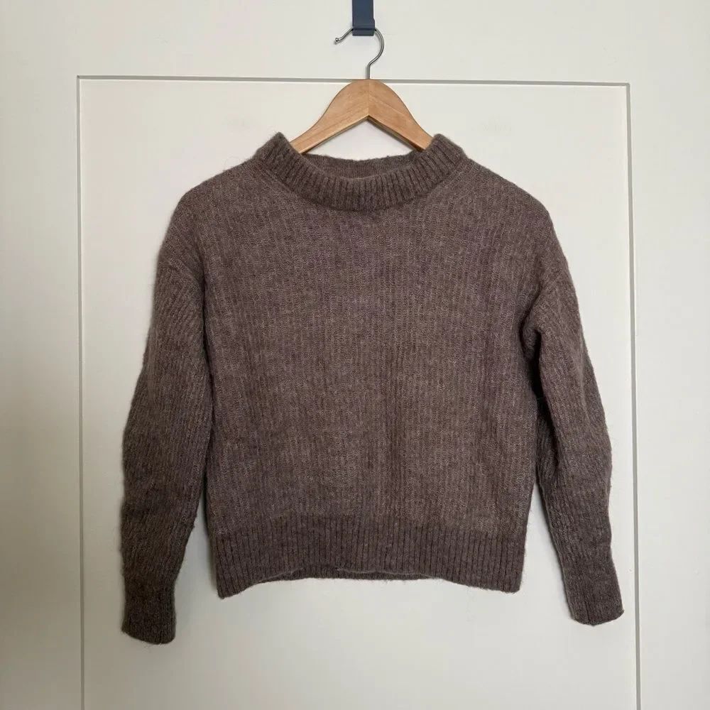 Everlane Sweater Womens Sz S Brown Cropped Crew Neck Alpaca Wool Blend Soft